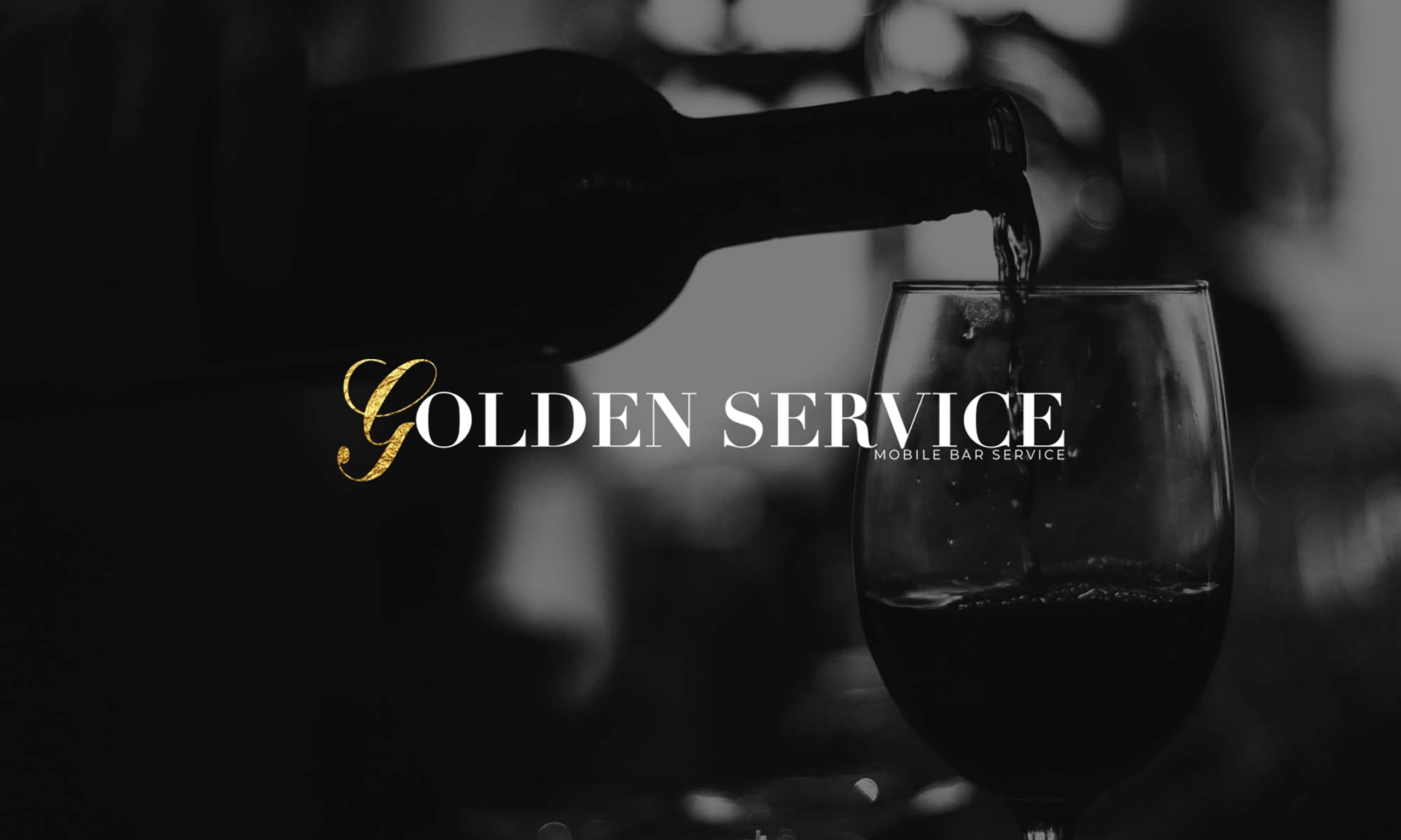 Golden Service Mobile Bar, Golden Service Logo, Mobile Bar Halifax, Pouring Wing Into Wine Glass With Golden Service Logo