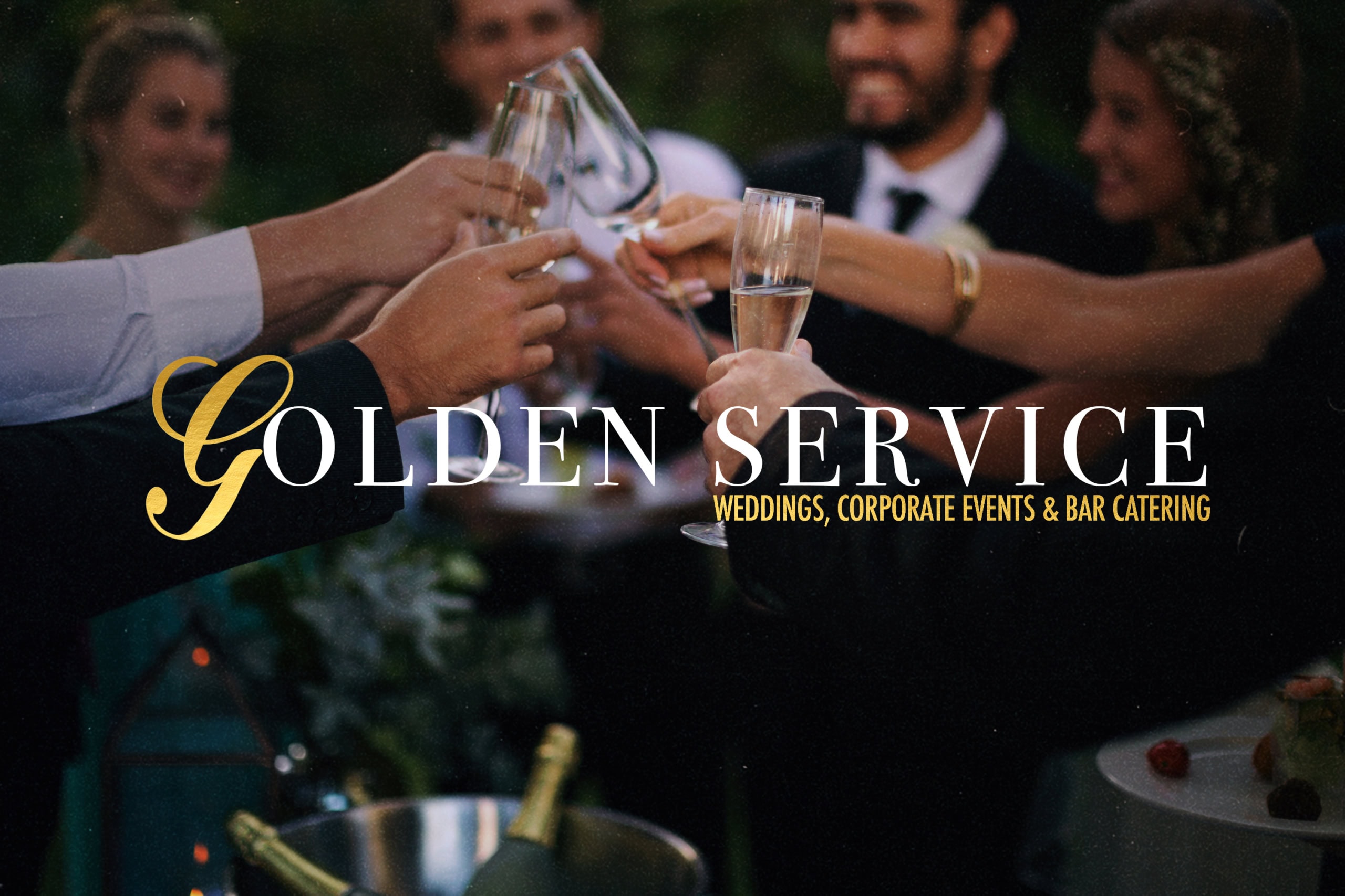 Wedding celebration with guests toasting, provided by Golden Service Mobile Bar, offering bar and catering services in Halifax for weddings and events.